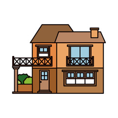 colorful silhouette of house with two floors with balcony and chimney vector illustration