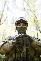 Obraz premium Photo of soldier in helmet