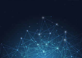 Abstract technology blue glowing connections in space with particles, big data, computer generated abstract background. Vector Illustration