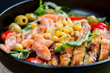 Fresh seafood salad with smoked salmon