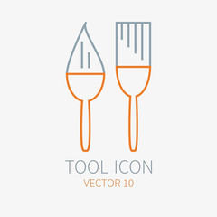 Fototapeta premium Line working color brush for construction, building and home repair icon. Vector illustration. Element for design. Hand work tool. Industrial cartoon style. Simple. Pictogram. Service. Equipment.
