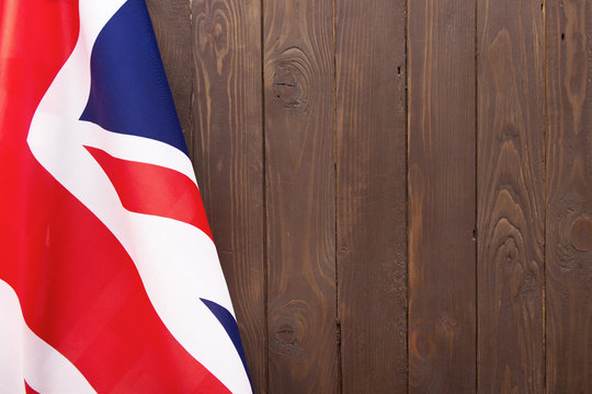 UK Flag On Wooden Background Top View.The Place To Advertise, Template.Armed Forces Day UK 24 Jun 2017