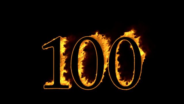 Fire number 100 on black background