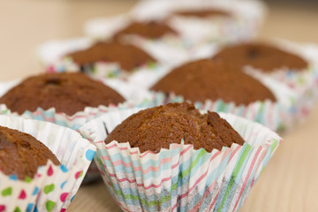 artisan cooked chocolate muffins close up