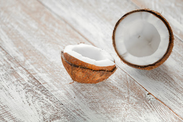 coconut isolated on a wooden background