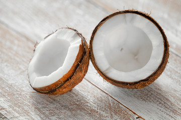 coconut isolated on a wooden background
