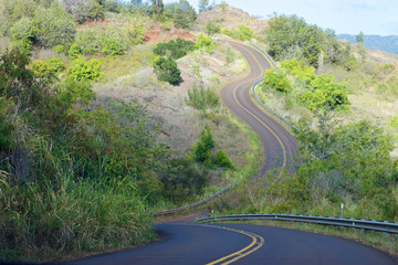 Winding street to Kalalau Lookout on the Hawaiian island of Kauai