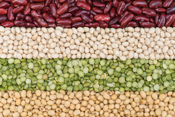 Multicolor dired legumes for background, Different dry bean for eating healthy