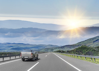 Car is driving on the high-speed highway.