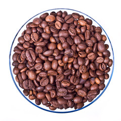 Coffee beans in saucer white