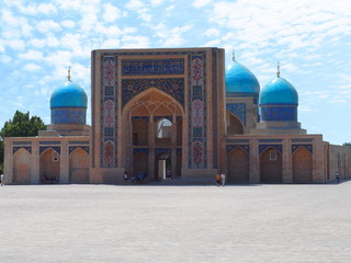 Frontal view of Barak-Khan Madrasah in Tashkent, Uzbekistan. Traditional shcool where students...