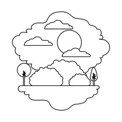 monochrome silhouette scene of natural landscape in sunny day vector illustration