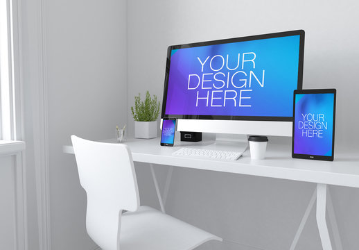 3 Devices on White Table Mockup 1