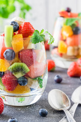 Fresh fruit salad in glass