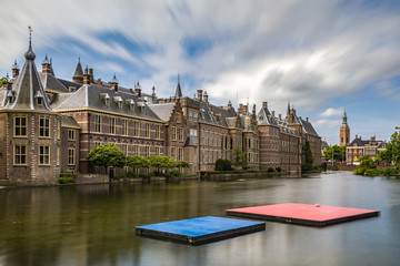 Floating pontoons in Het Binnenhof the Hauge. The oldest House of Parliament in the world still in use