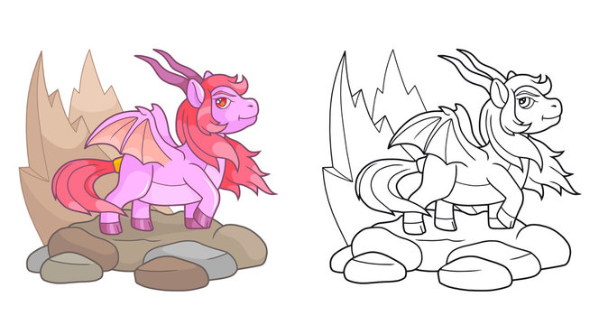 Cartoon pony dragon outline image
