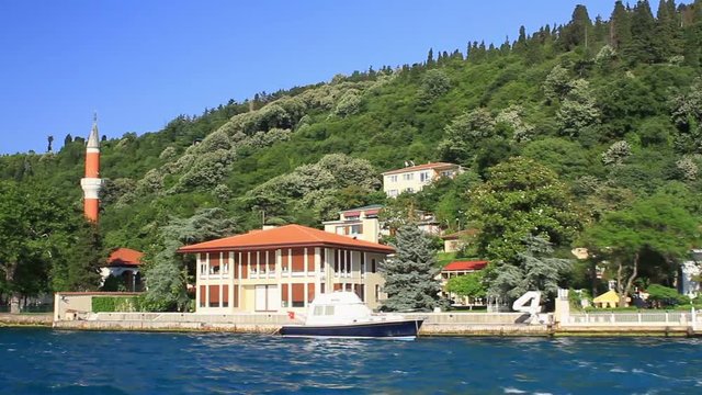 Vanikoy Mosque and Panoramic view of Kandilli in Istanbul. Beautiful luxury villas with sea view on the coastline to Bosphorus Sea. With the long coastlines, worlds finest ancient architecture and buz