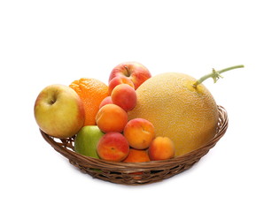 Fototapeta na wymiar bowl of fresh fruit isolated on white background