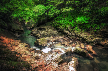 Naklejka na ściany i meble Martvili canyon in Georgia. Beautiful natural canyon with mountain river