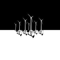 Wind energy versus fossil fuel energy concept vector illustration. Wind farm and oil pumps. © jozefmicic