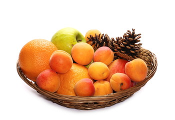  bowl of fresh fruit isolated on white background