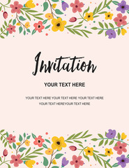 Wedding Party and Anniversary Invitation Card Retro Template. Colorful Floral Illustration Vector Creative Design
