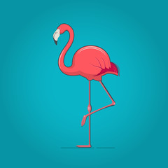 Pink flamingo on blue background