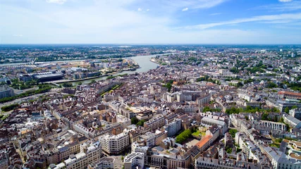 Foto op Canvas Luchtmening van het historische stadscentrum van Nantes, in Loire Atlantique, Frankrijk © altitudedrone