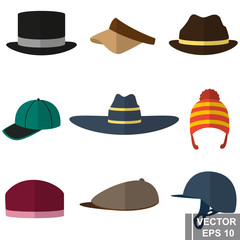 Set of different headgear isolated on white background.