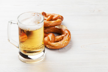 Lager beer and pretzel