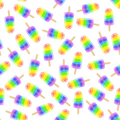 Seamless sweet cool pattern with colorful choc. Rainbow eskimo.