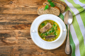 soup shchi with fresh cabbage with beef