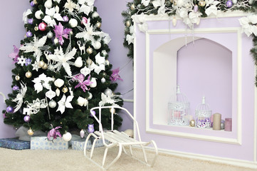 Christmas decorated room, photo studio interior