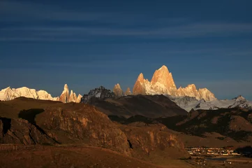 Acrylic prints Cerro Torre Fitz Roy and Cerro Torre mountainline at sunrise, Los Glaciares National Park, El Challten, Patagonia, Argentina