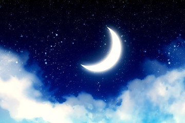 Fototapeta na wymiar Crescent Moon over Starry Sky