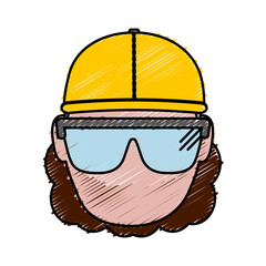 construction worker with safety goggles and helemt icon over white background colorful design vector illustration