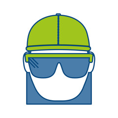 construction worker with safety goggles and helemt icon over white background colorful design vector illustration