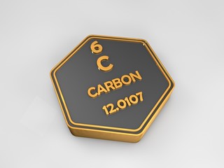Carbon - C - chemical element periodic table hexagonal shape 3d illustration