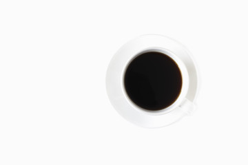 White coffee cup on the desk. Concept coffee lover background.