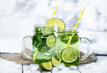 Summer drink with cucumber and lime