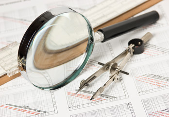 engineering tools on technical drawing