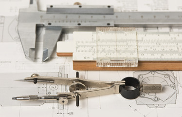engineering tools on technical drawing