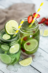 Summer drink with cucumber and lime