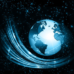 Best Internet Concept of global business. Globe, glowing lines on technological background. Wi-Fi, rays, symbols Internet, 3D illustration