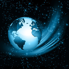 Best Internet Concept of global business. Globe, glowing lines on technological background. Wi-Fi, rays, symbols Internet, 3D illustration