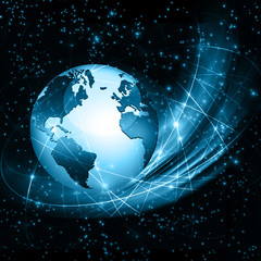 Best Internet Concept of global business. Globe, glowing lines on technological background. Wi-Fi, rays, symbols Internet, 3D illustration