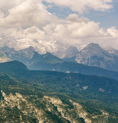 View from the top of the mountain to the Alps. Slovenia