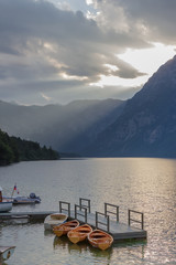 Sunset on the lake Bohinj. Slovenia