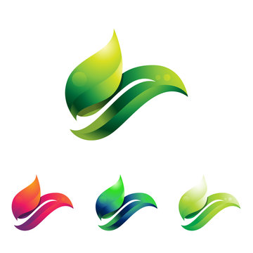3D Colorful Green Leaf Eco Nature logo Symbol