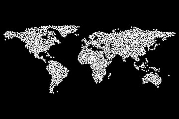 Worldmap template silhouette. World map for infographic. Dotwork Halftone Tattoo Style Vector Illustration.